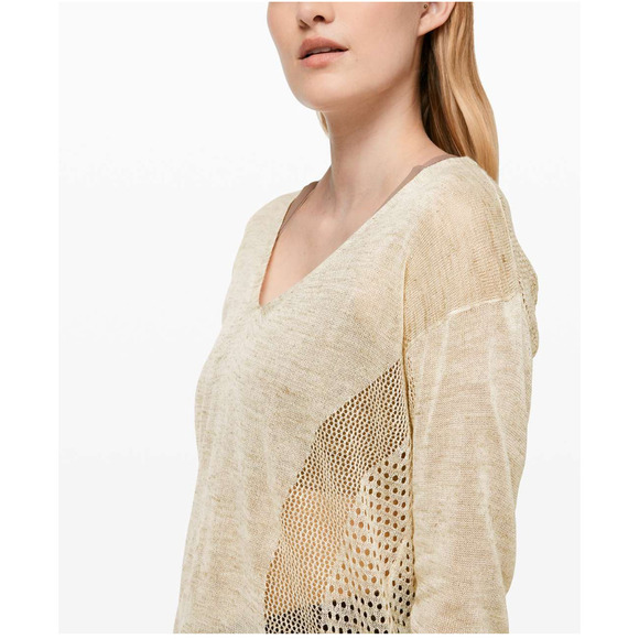 Lululemon Lightweight Linen Relaxed Sweater Beige 4 NWOT - Picture 3 of 12